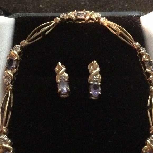 10 K GOLD TANZANITE BRACELET and EARRINGS SET - Picture 3 of 8